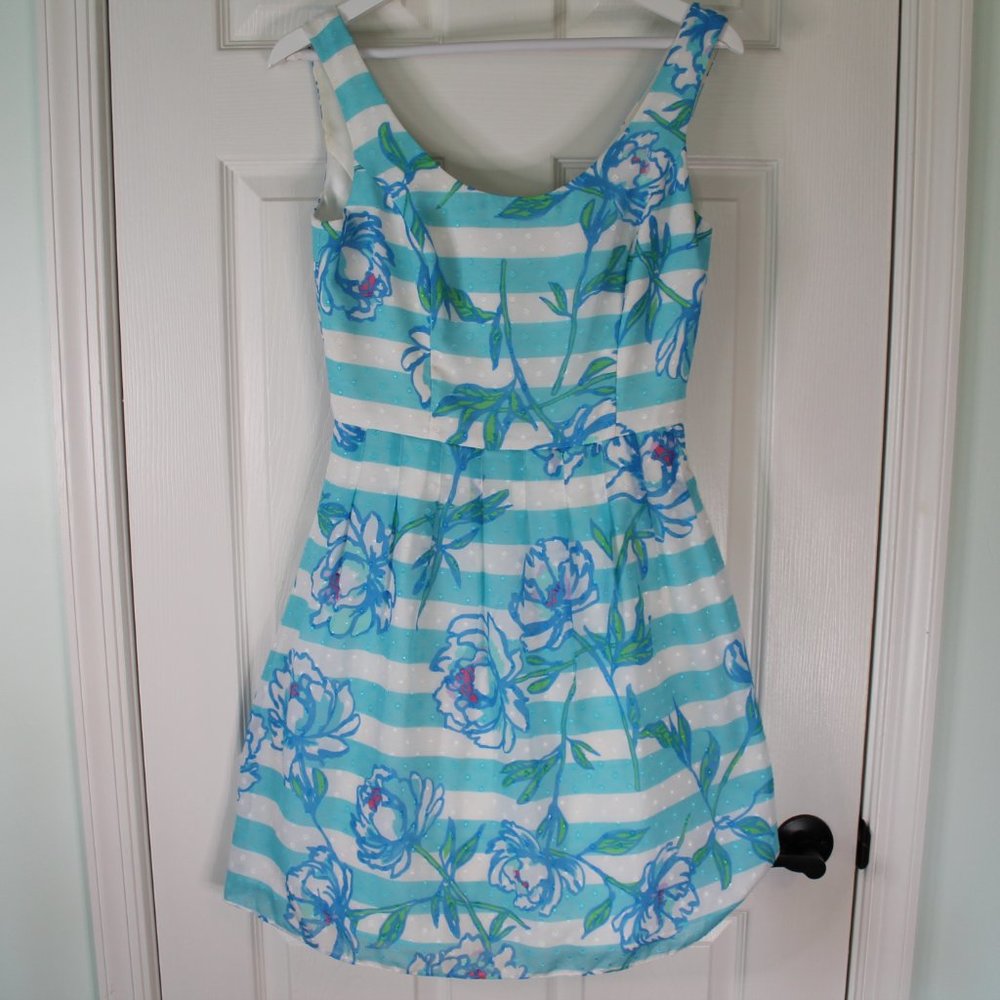 Lily Pulitzer Roswell Shorely Blue Tossing The Line Dress Size 4